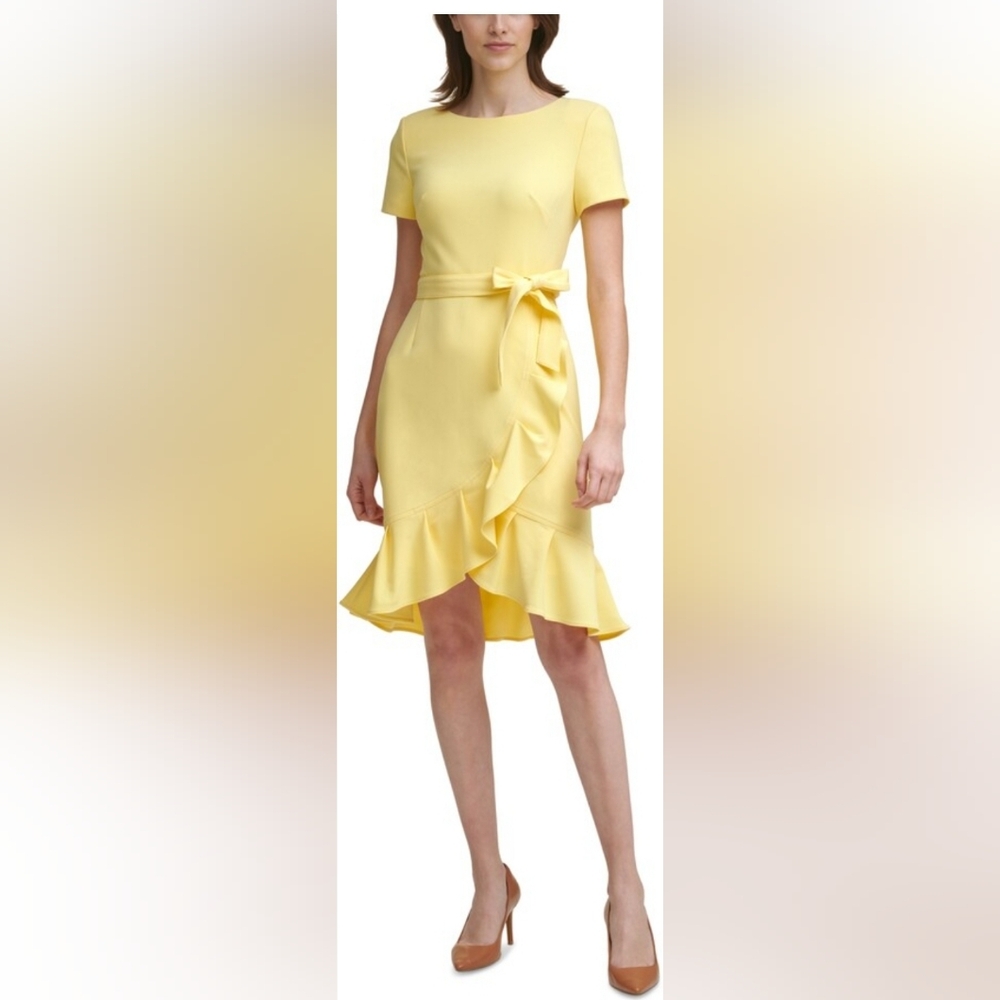 Calvin Klein Yellow Tulip Ruffle Dress